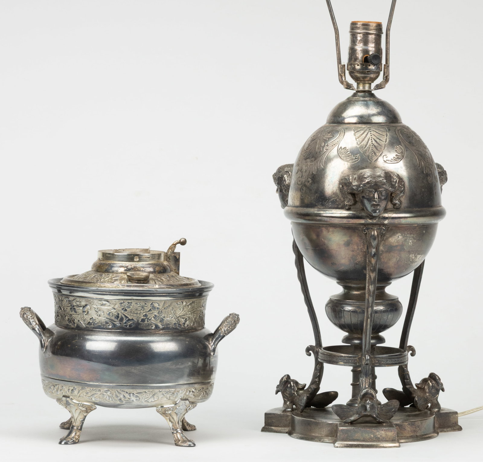 ASSORTED SILVER-PLATED KEROSENE LAMPS, LOT OF TWO (1 of 2)