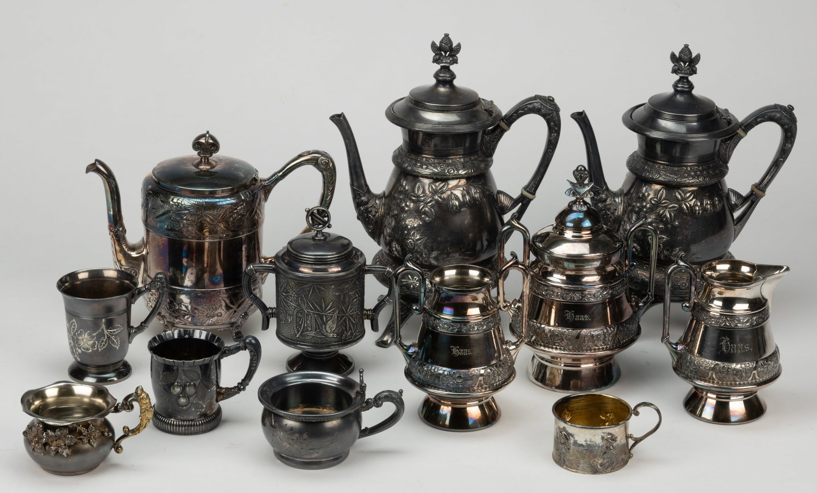 ASSORTED SILVER-PLATED COFFEE / TEA AND POSSIBLY OTHER ARTICLES, LOT OF 12 (1 of 1)