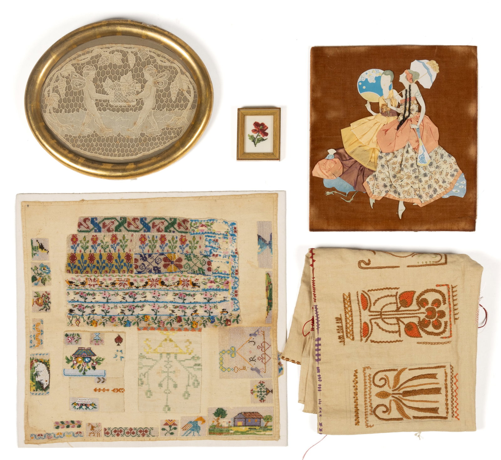 ANTIQUE / VINTAGE NEEDLEWORK AND TEXTILE ARTICLES, LOT OF FIVE (1 of 2)