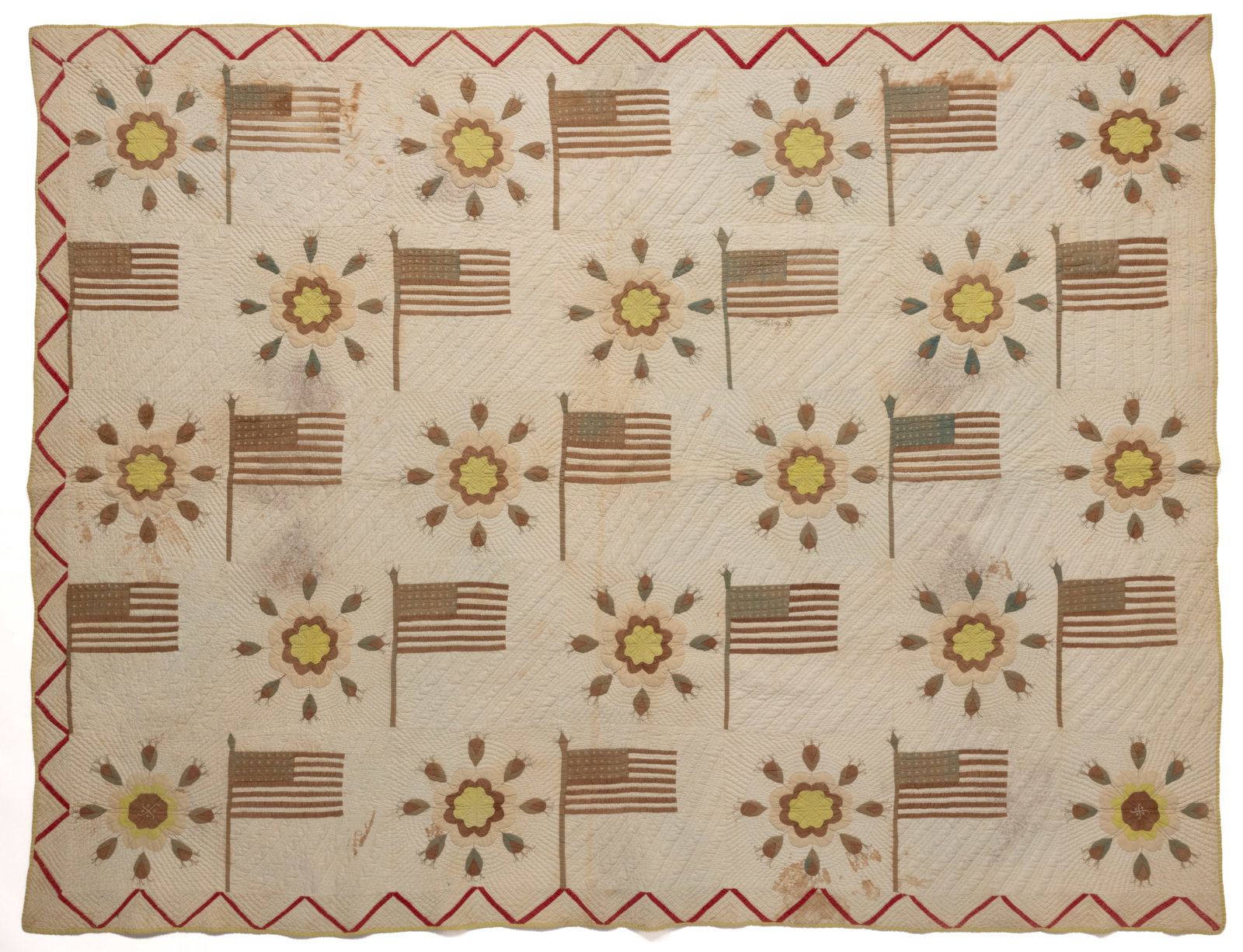 KENTUCKY "WHIG ROSE" AND 30-STAR AMERICAN FLAG APPLIQUE QUILT (1 of 12)