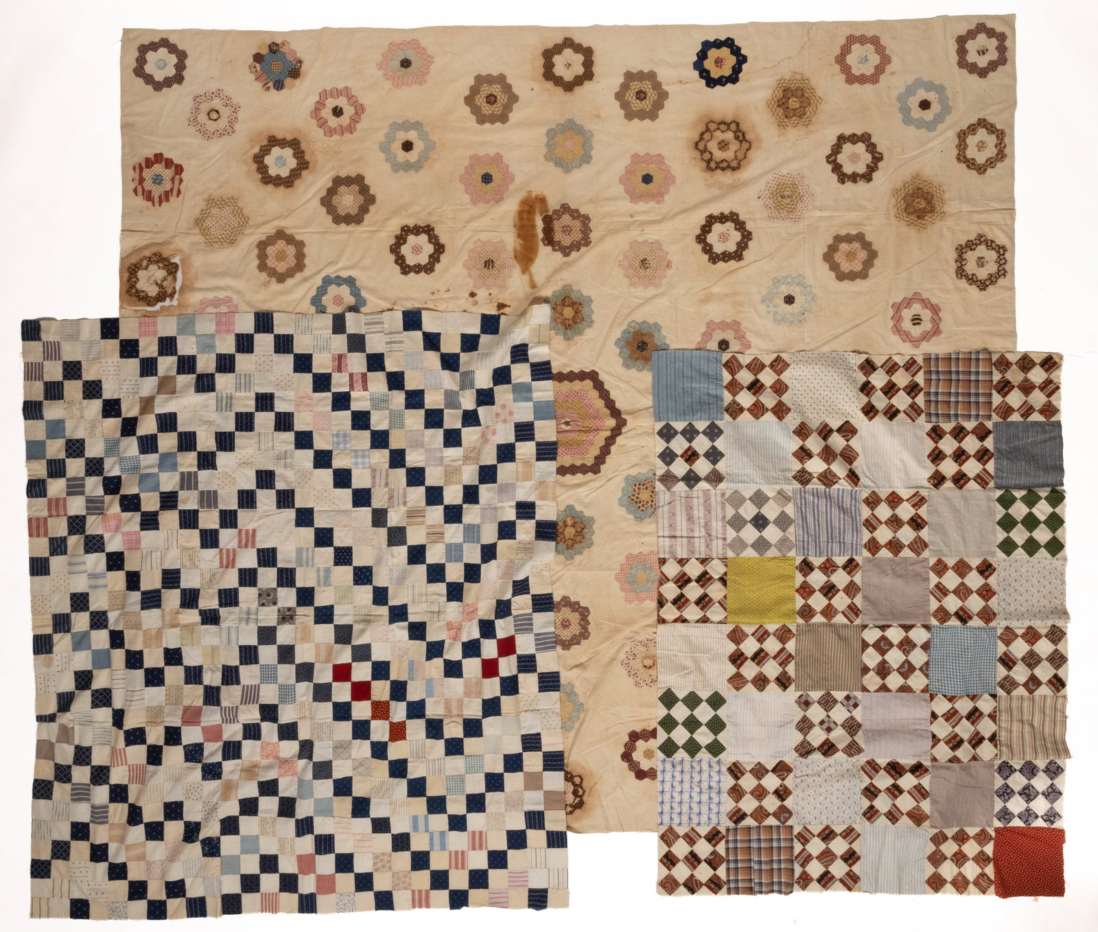 AMERICAN APPLIQUE AND PIECED QUILT TOPS, LOT OF THREE (1 of 15)
