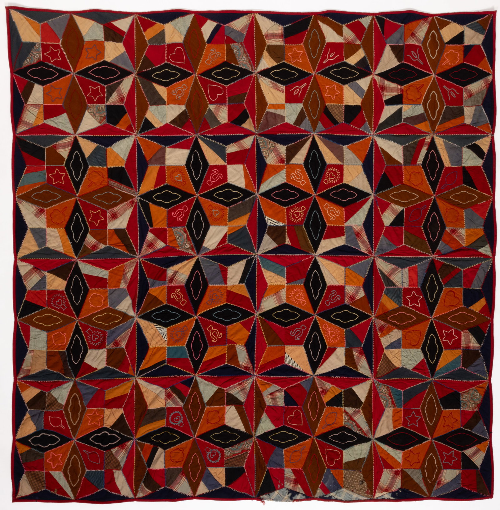 AMERICAN "DOVE IN THE WINDOW / STARRY NIGHT" EMBROIDERED PIECED QUILT (1 of 6)