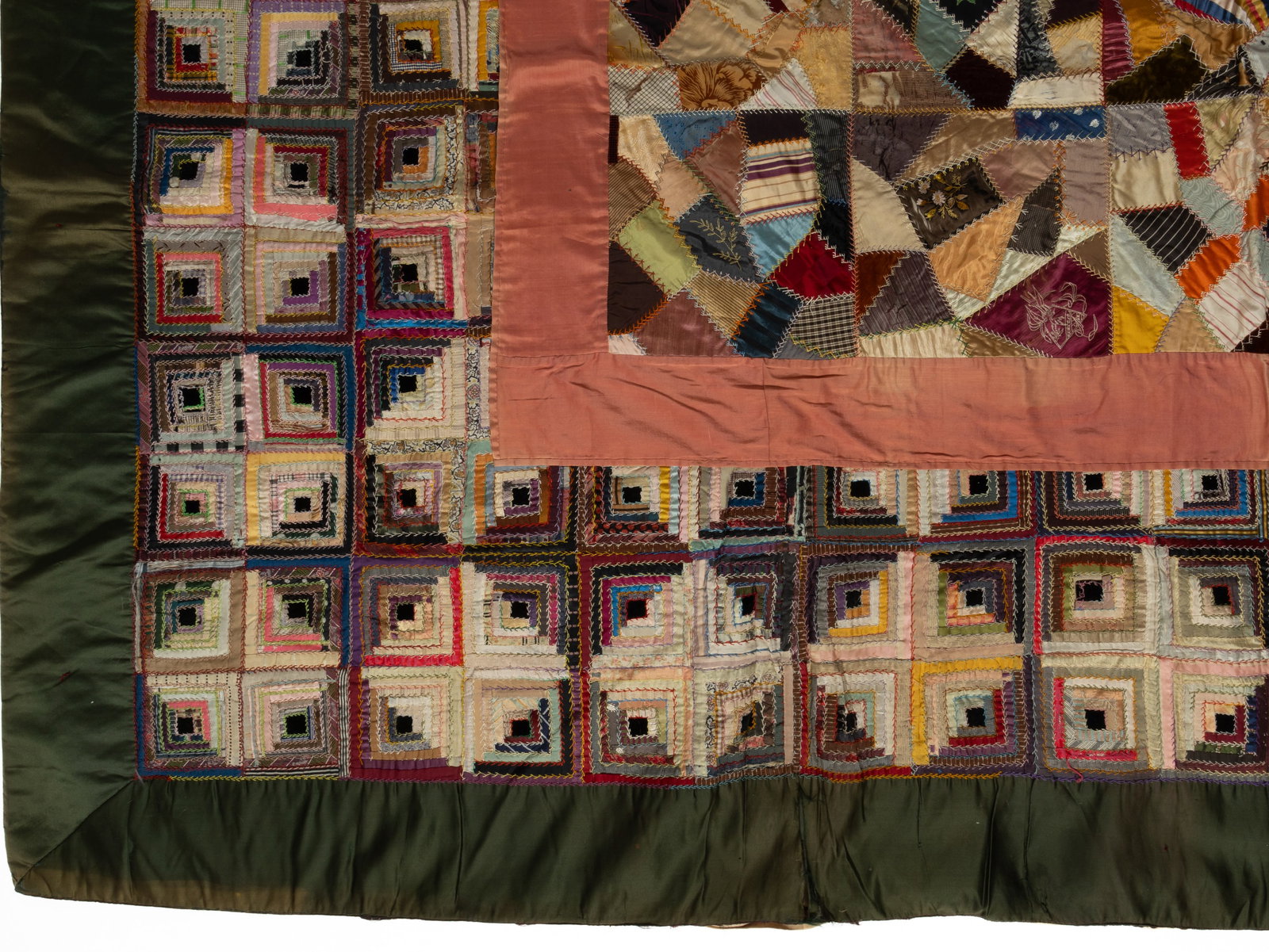 AMERICAN EMBROIDERED AND PIECED TIED COMFORTS, LOT OF TWO (1 of 12)