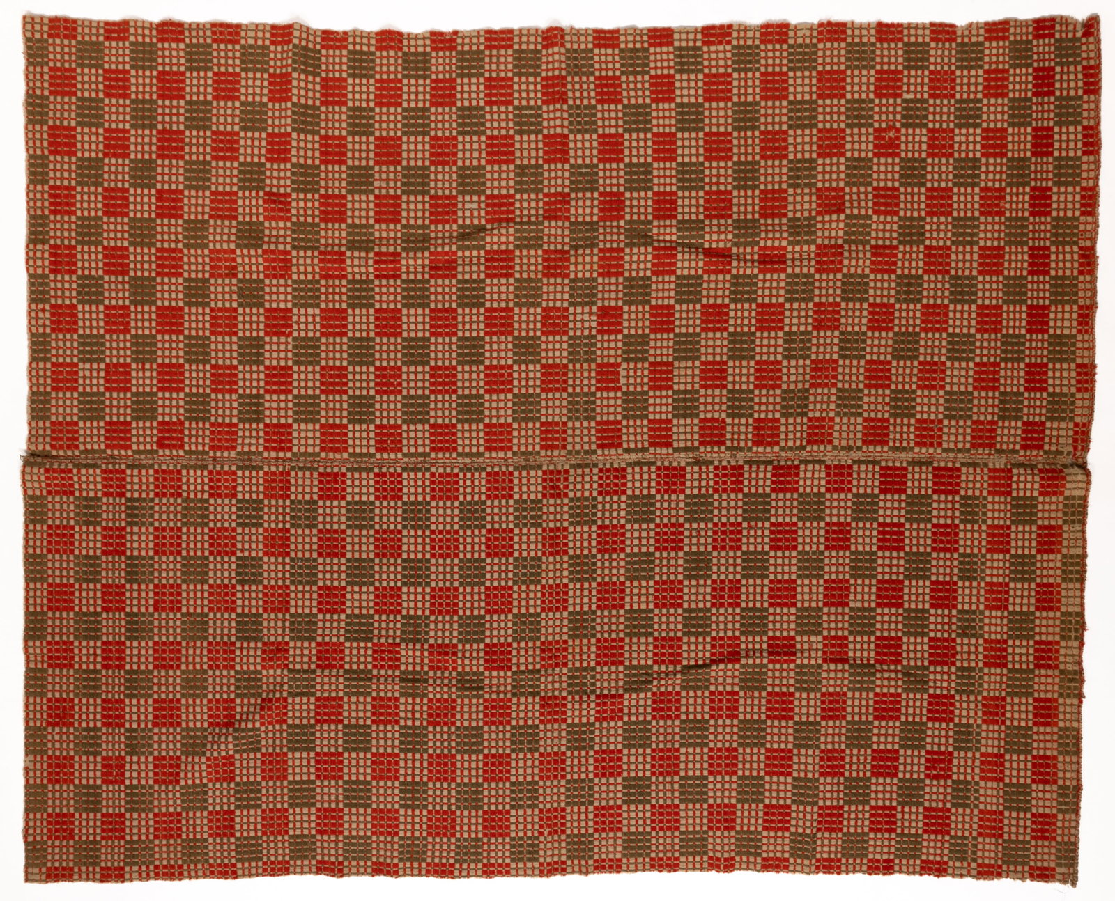 MID-ATLANTIC, PROBABLY VIRGINIA, "WINDOW SASH" OVERSHOT COVERLET (1 of 5)