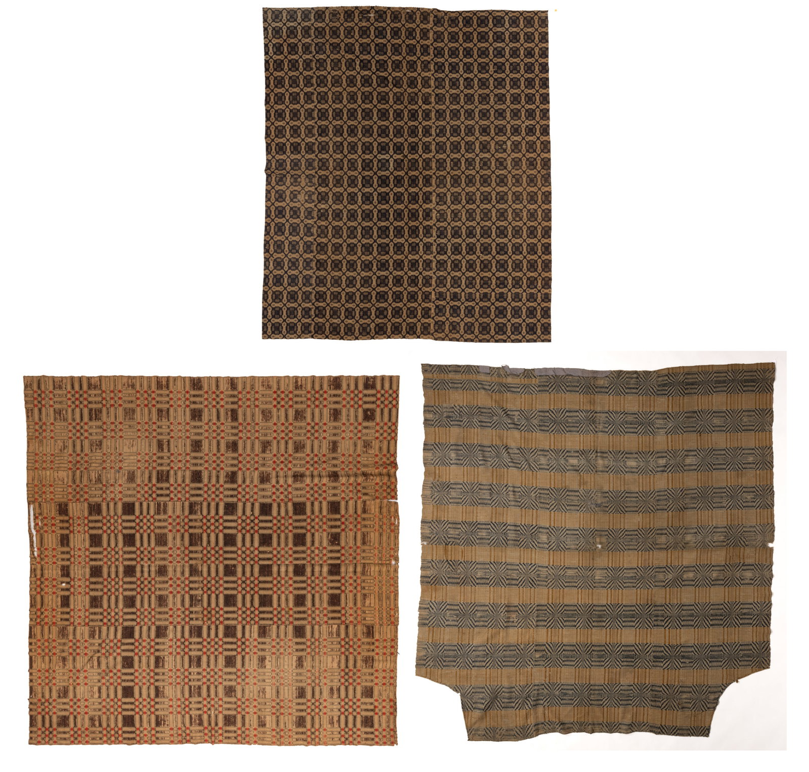 AMERICAN, POSSIBLY VIRGINIA, OVERSHOT COVERLETS, LOT OF THREE (1 of 9)