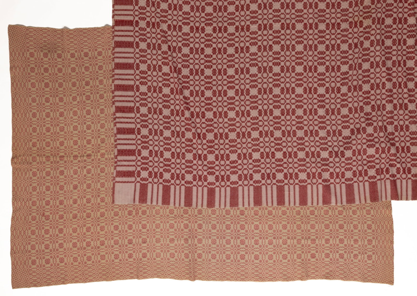 ANTIQUE / VINTAGE AMERICAN OVERSHOT COVERLETS, LOT OF TWO (1 of 6)