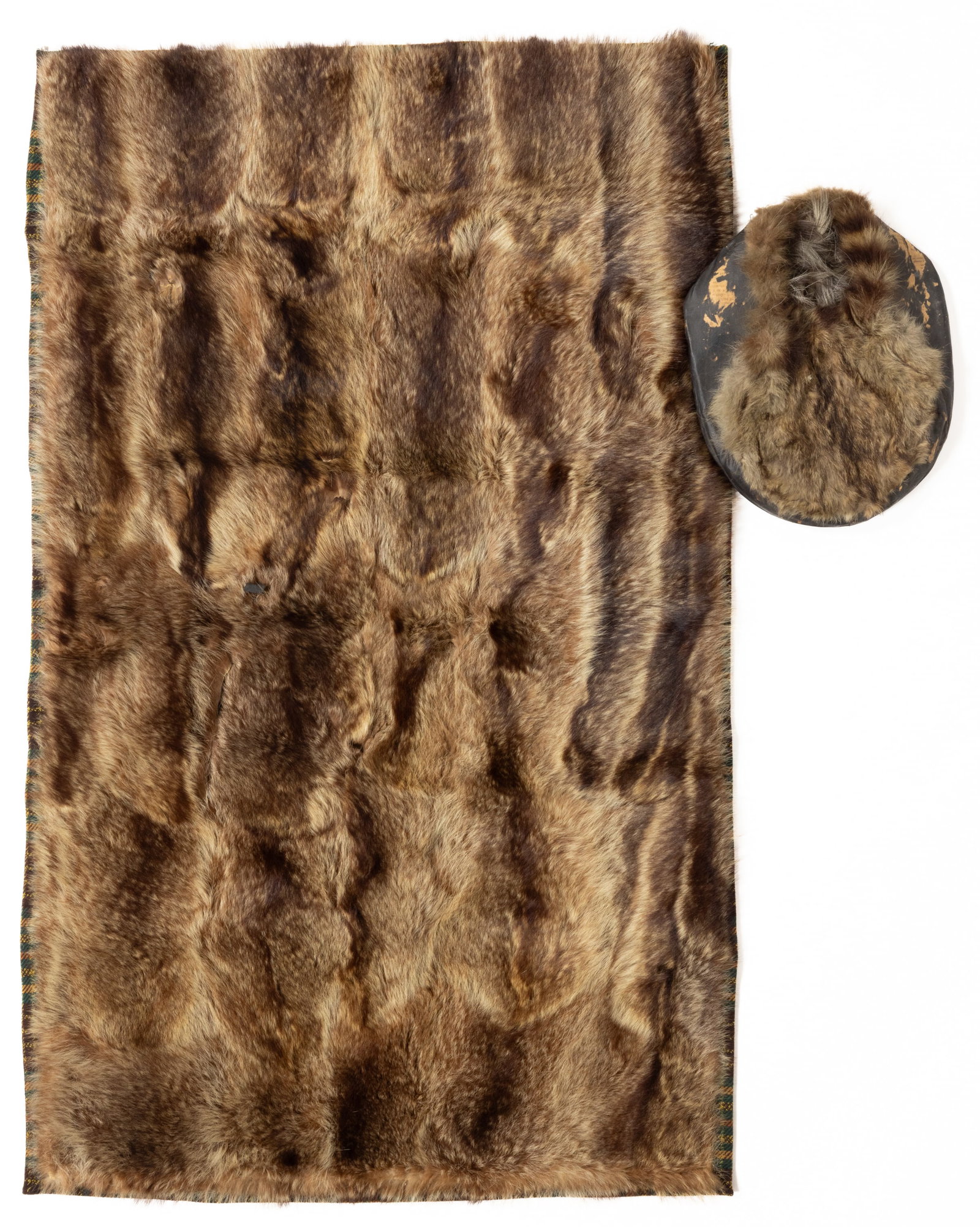 FUR-LINED CARRIAGE LAP ROBE / BLANKET AND FOOT WARMER, LOT OF TWO (1 of 2)