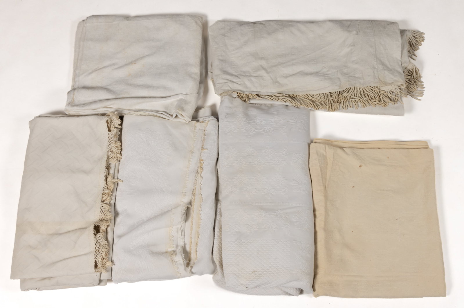 ANTIQUE MARSEILLE-TYPE AND OTHER COUNTERPANES / BED COVERS AND OTHER TEXTILE ARTICLES, LOT OF SIX (1 of 1)