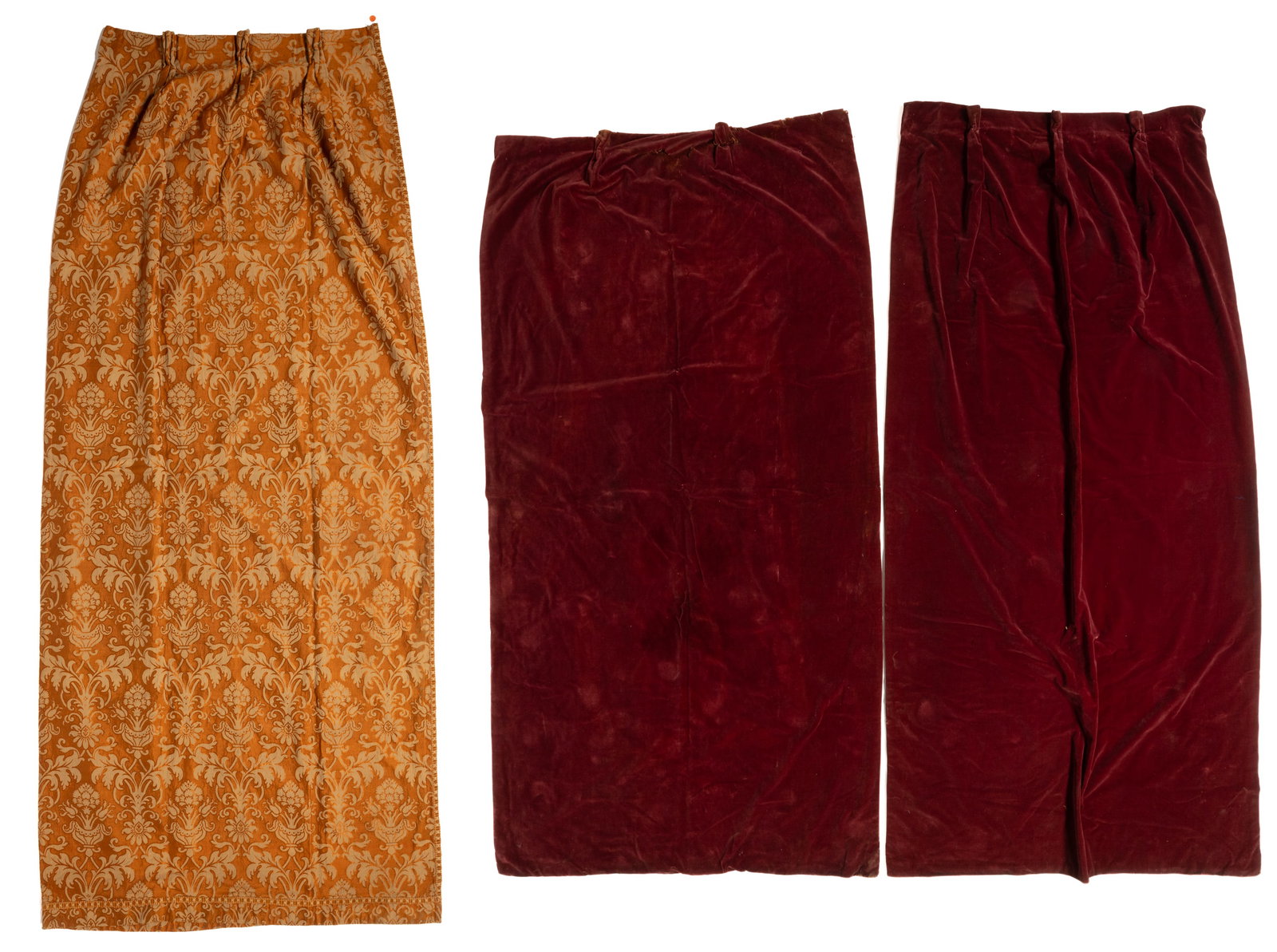 ANTIQUE VELVET AND DAMASK CURTAIN PANELS, LOT OF THREE (1 of 6)