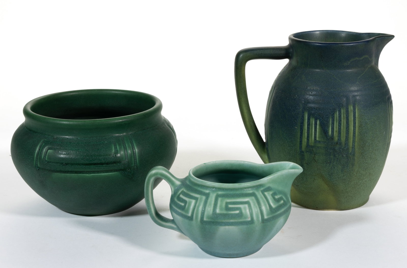 AMERICAN ROOKWOOD ART POTTERY GEOMETRIC MOTIF ARTICLES, LOT OF THREE (1 of 3)