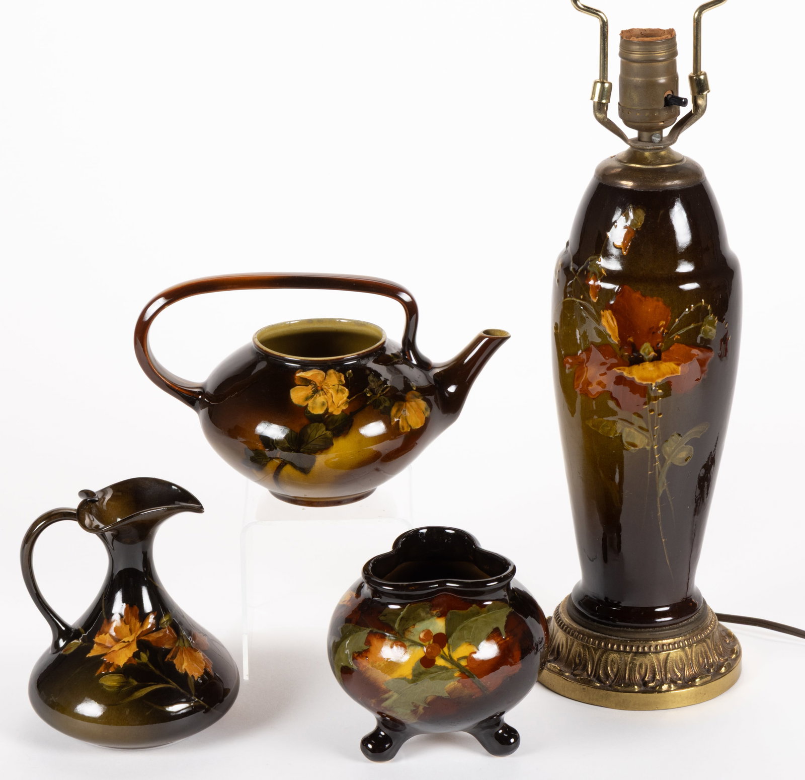 AMERICAN ART POTTERY STANDARD-GLAZED FLORAL MOTIF ARTICLES, LOT OF FOUR (1 of 4)