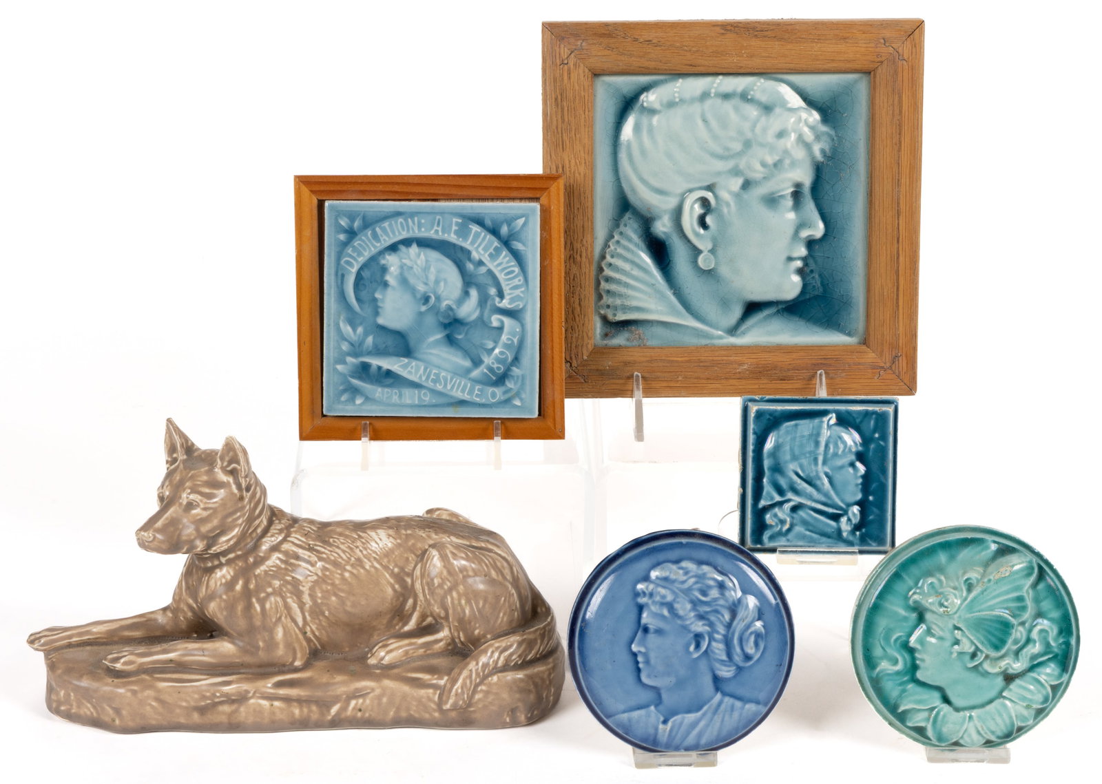 AMERICAN ART POTTERY TILES AND OTHER ARTICLES, LOT OF SIX (1 of 4)