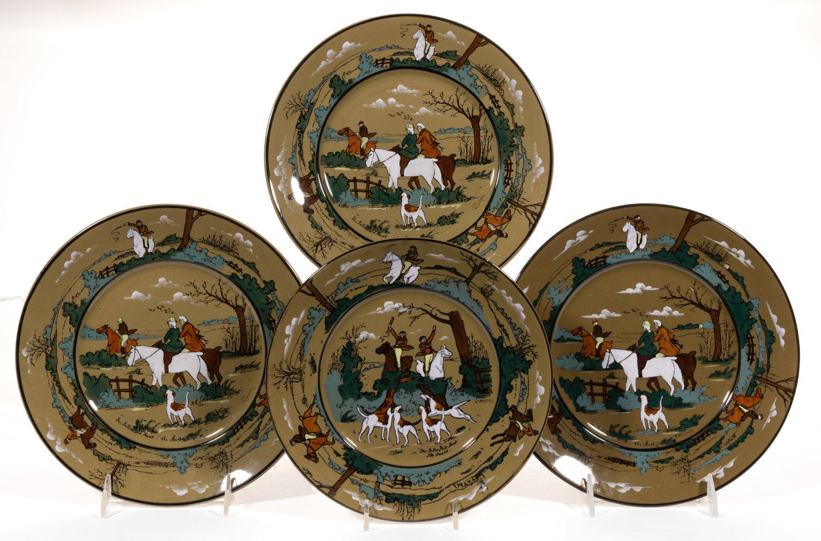 AMERICAN BUFFALO POTTERY DELDARE "FALLOWFIELD HUNT" CERAMIC PLATES, LOT OF FOUR (1 of 1)