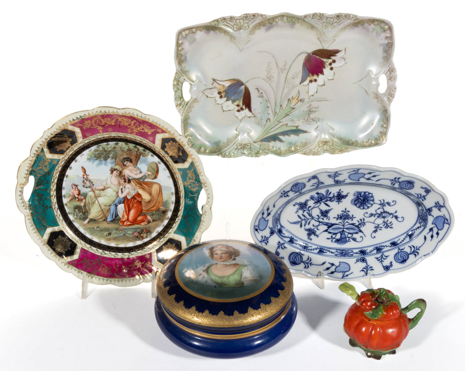 FRENCH AND GERMAN PORCELAIN ARTICLES, LOT OF FIVE (1 of 1)