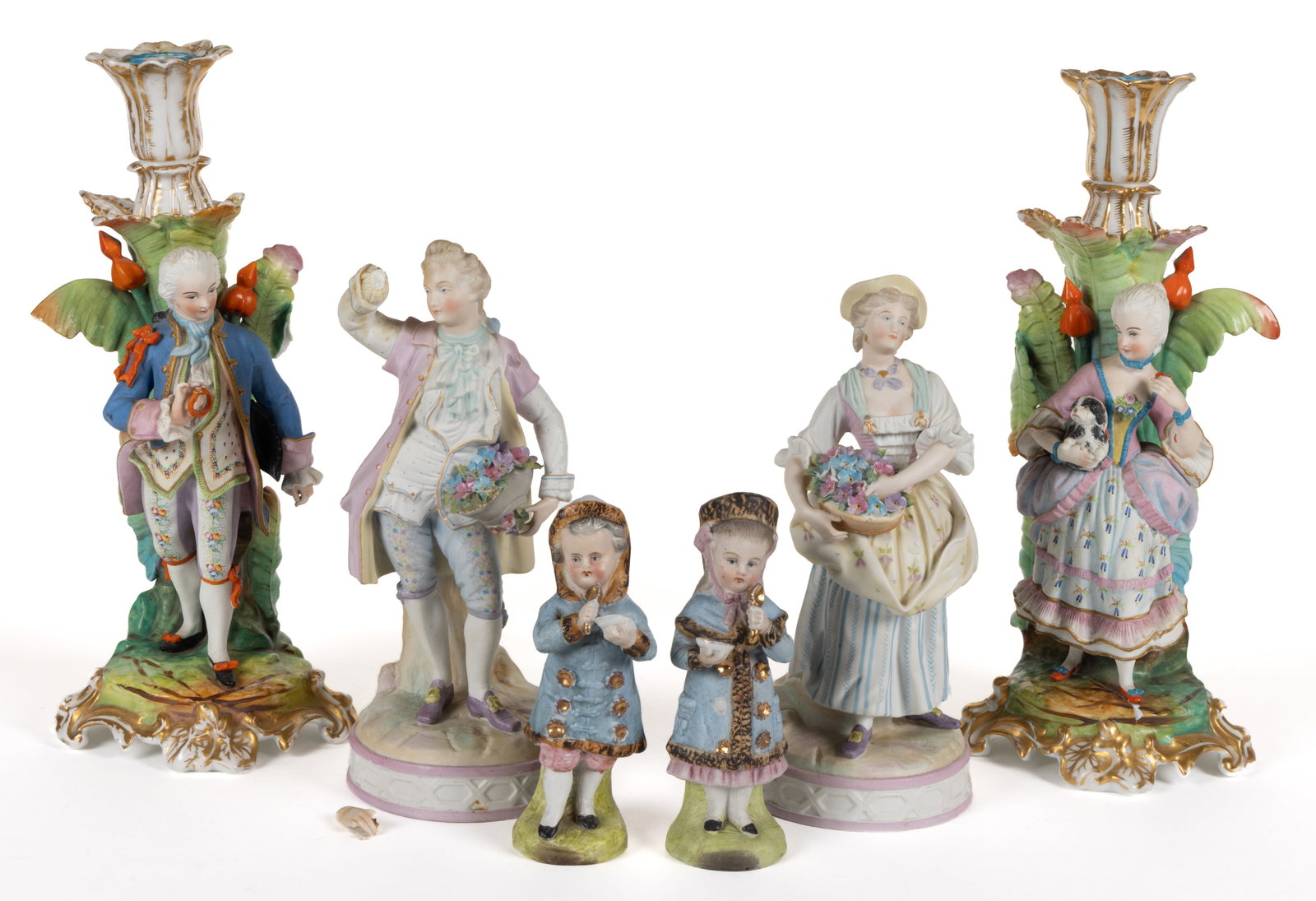 CONTINENTAL BISQUE PORCELAIN HAND-PAINTED FIGURE PAIRS, LOT OF THREE (1 of 3)