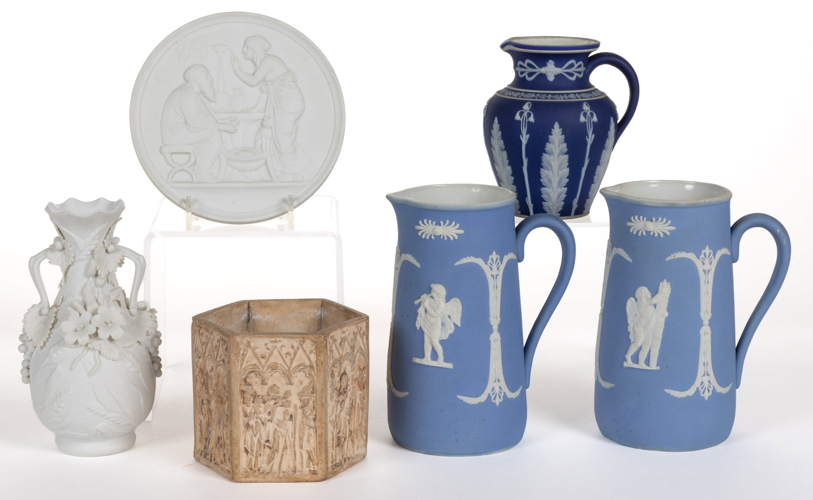 CONTINENTAL RELIEF-MOLDED CERAMIC ARTICLES, LOT OF SIX (1 of 1)