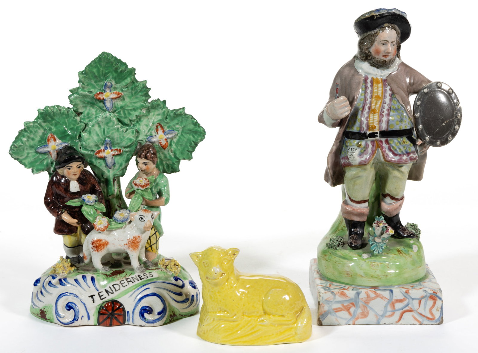 ENGLISH STAFFORDSHIRE HAND-PAINTED CERAMIC FIGURES, LOT OF THREE (1 of 5)
