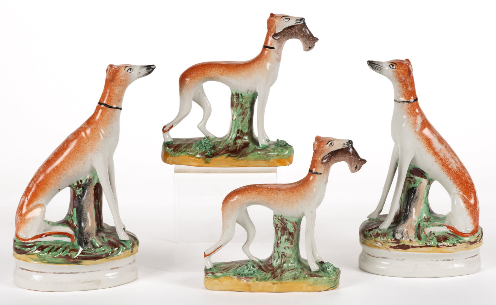 ENGLISH STAFFORDSHIRE HAND-PAINTED CERAMIC DOG PAIRS, LOT OF TWO (1 of 3)