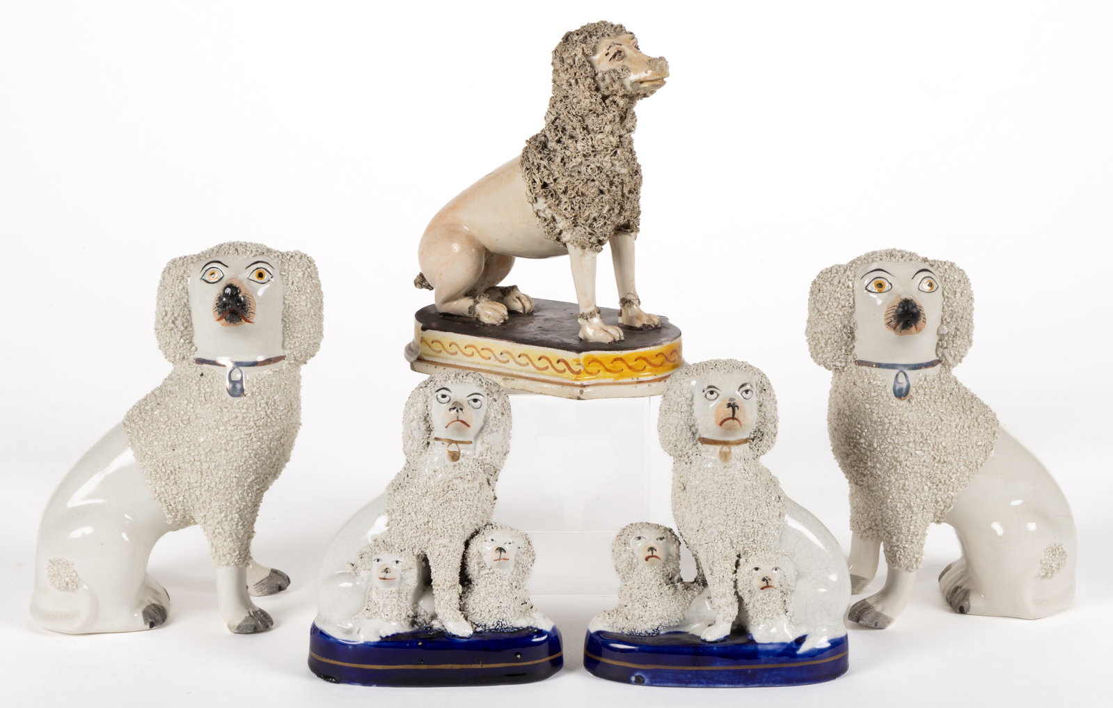 ENGLISH STAFFORDSHIRE HAND-PAINTED CERAMIC DOG PAIRS, LOT OF TWO (1 of 3)