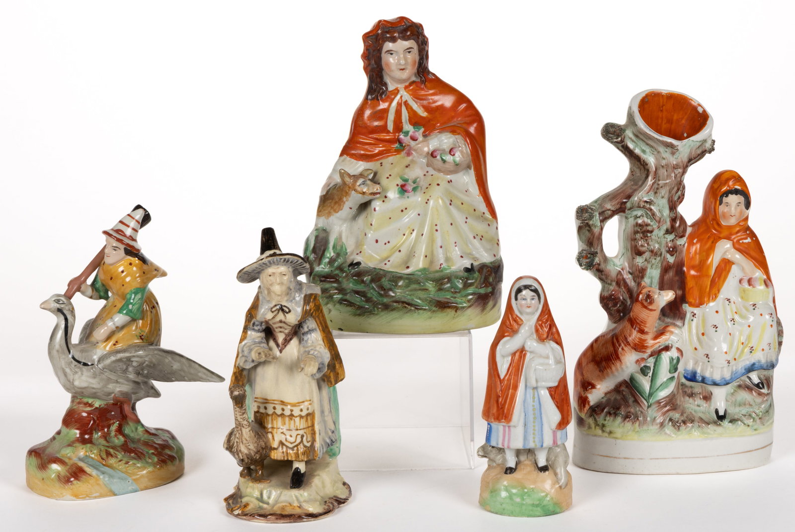 ENGLISH AND CONTINENTAL HAND-PAINTED CERAMIC FAIRY TALE / NURSERY RHYME FIGURES, LOT OF FIVE (1 of 3)
