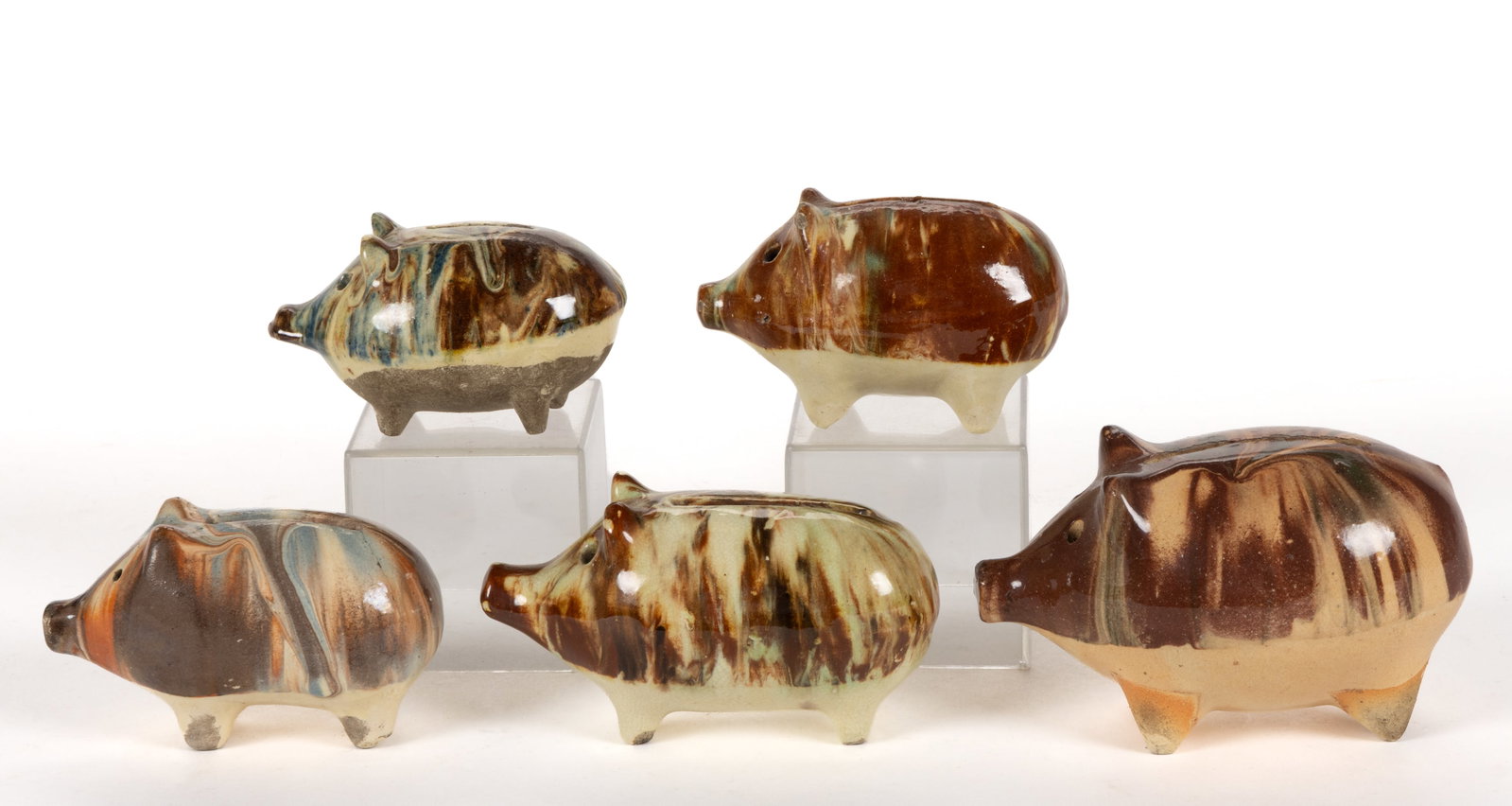 ASSORTED CERAMIC PIG FIGURAL MONEY BANKS, LOT OF FIVE (1 of 1)