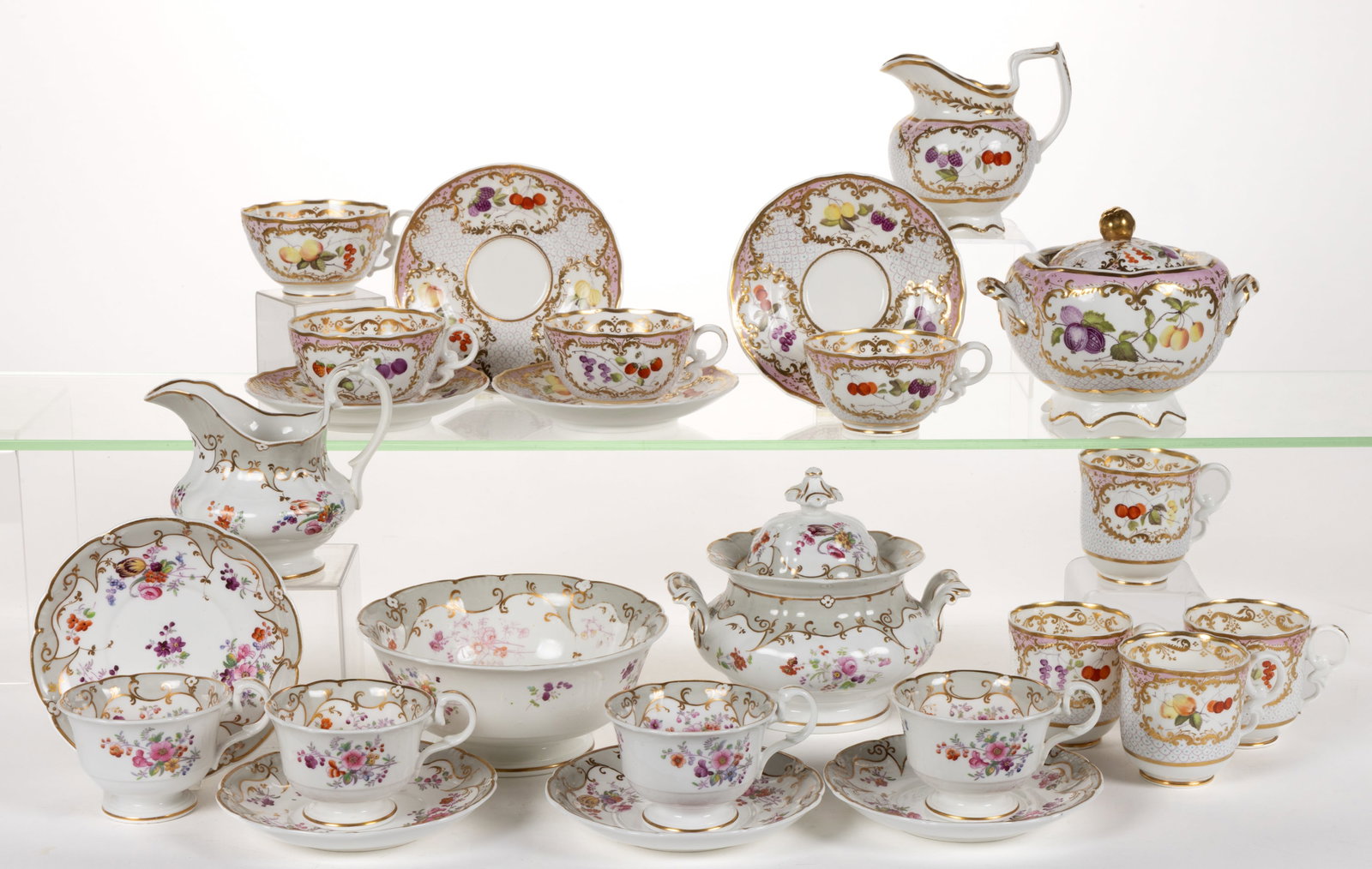 ENGLISH HAND-PAINTED PARTIAL TEA SETS, LOT OF 25 PIECES (1 of 1)