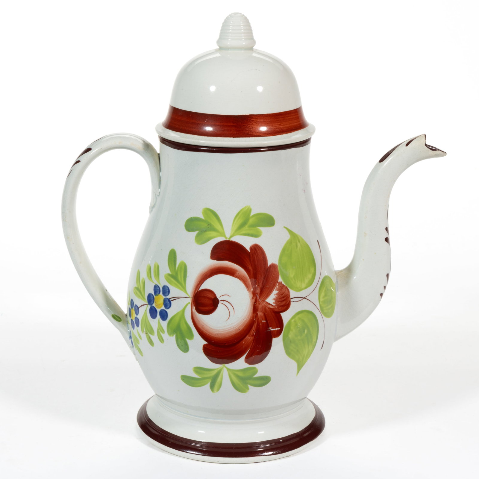 ENGLISH PEARLWARE WOOD'S ROSE HAND-PAINTED CERAMIC COFFEE POT (1 of 5)