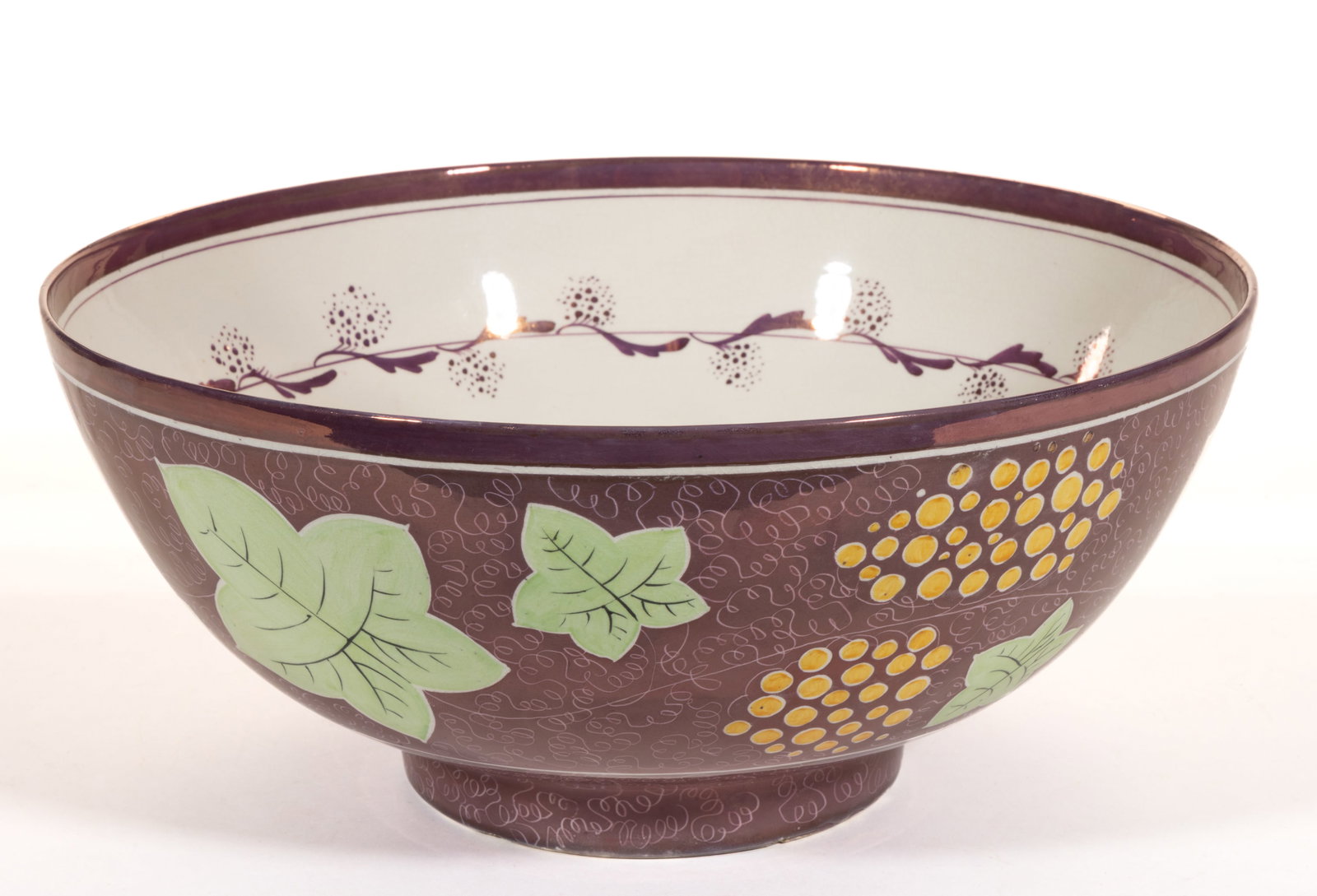 ENGLISH PINK LUSTRE HAND-PAINTED CERAMIC LARGE PUNCH BOWL (1 of 6)