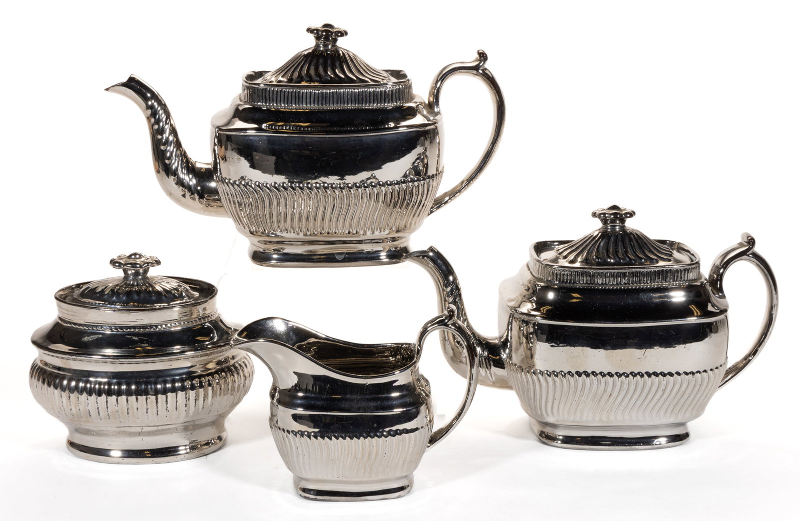 ENGLISH SILVER LUSTRE CERAMIC TEA ARTICLES, LOT OF FOUR (1 of 1)