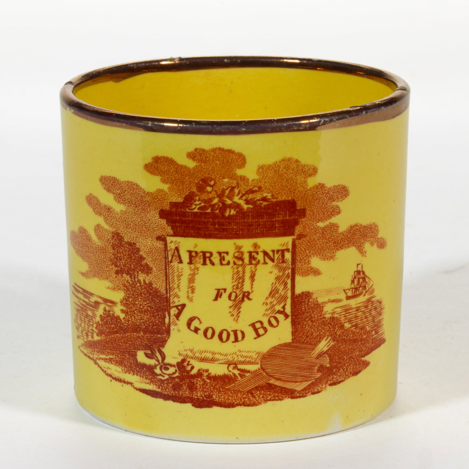 ENGLISH CANARY YELLOW TRANSFER-PRINTED CERAMIC CHILDREN'S MUG (1 of 5)
