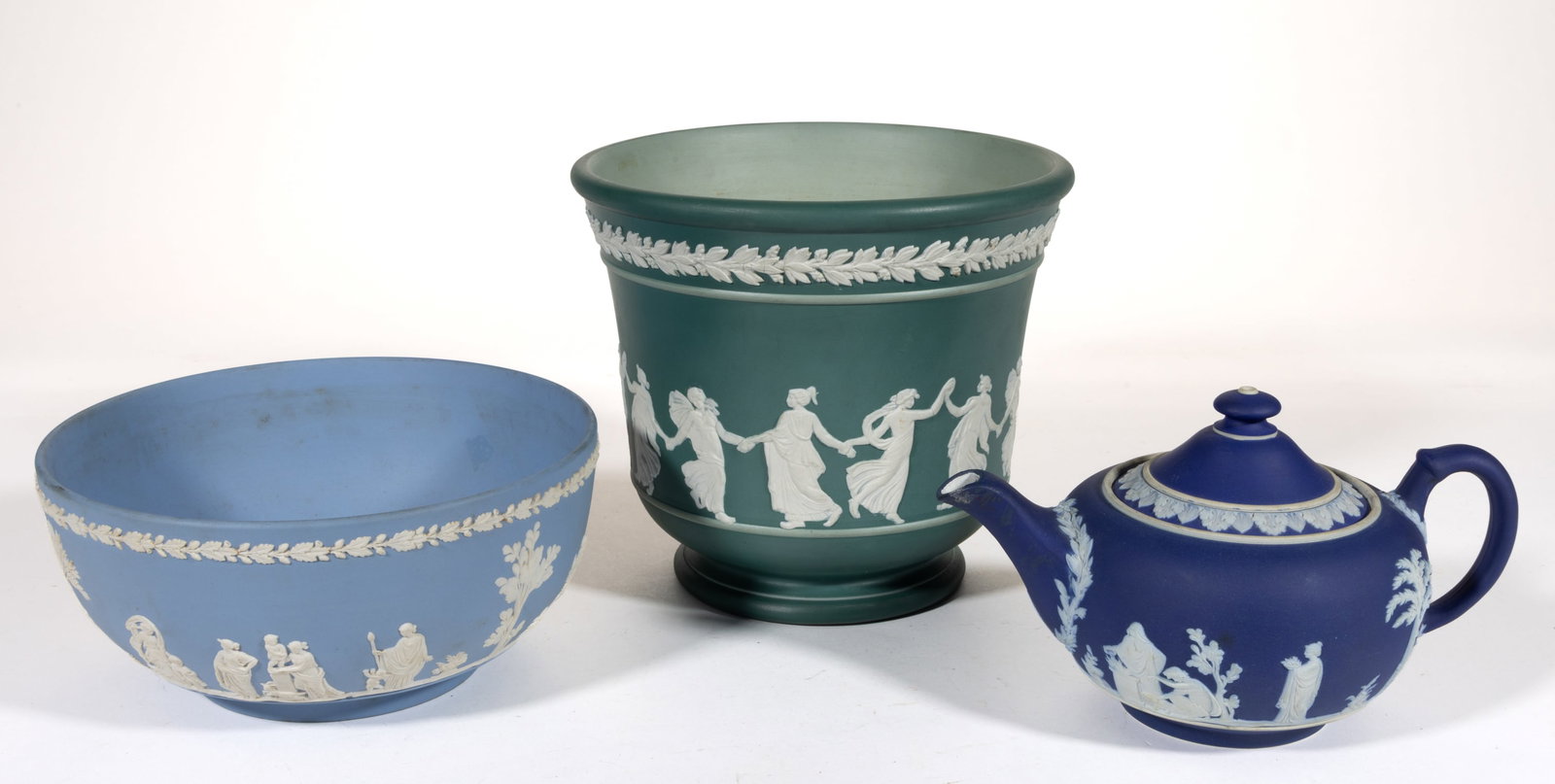 ENGLISH WEDGWOOD AND OTHER JASPERWARE STONEWARE ARTICLES, LOT OF THREE (1 of 1)
