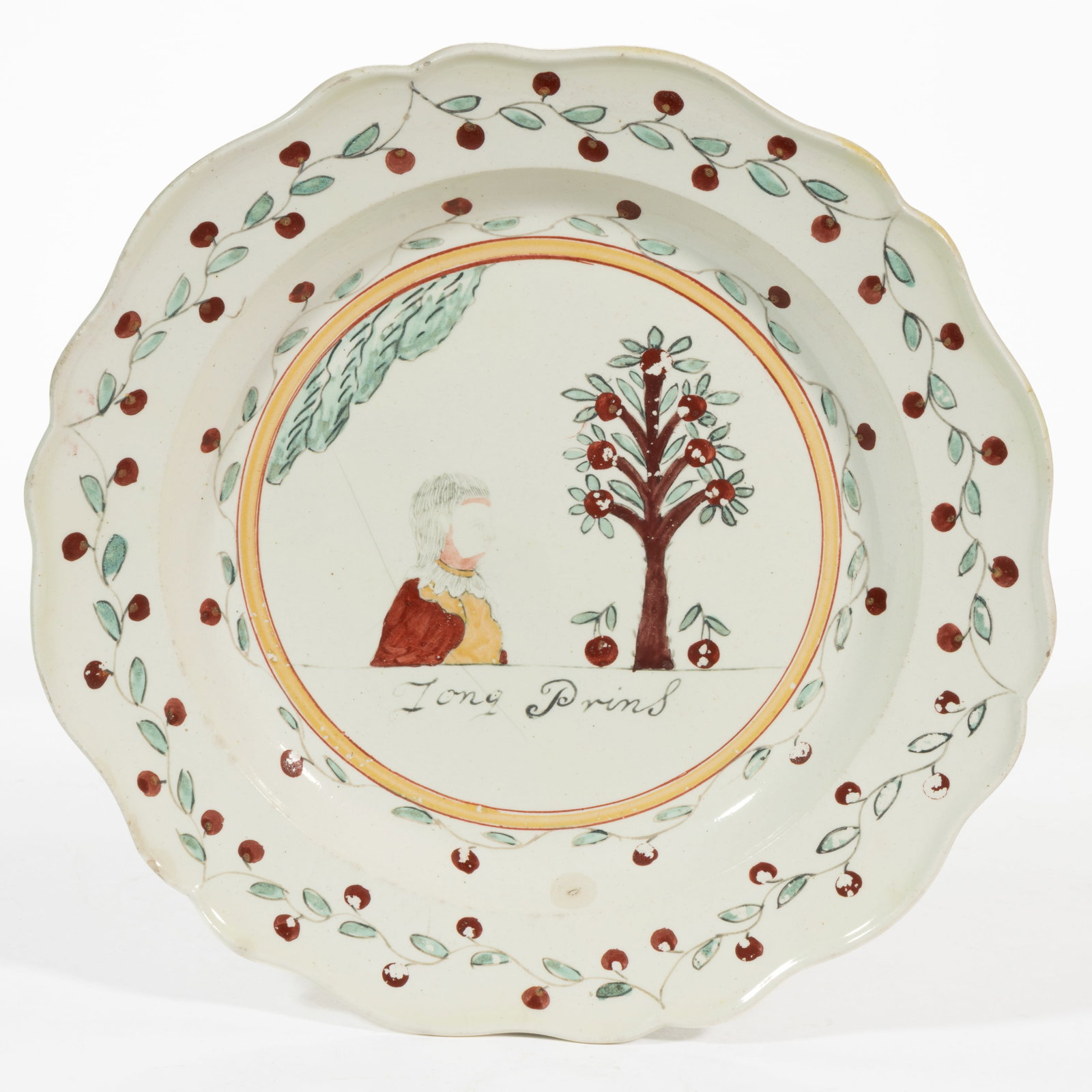 ENGLISH CREAMWARE DUTCH-DECORATED HAND-PAINTED CERAMIC PLATE (1 of 2)