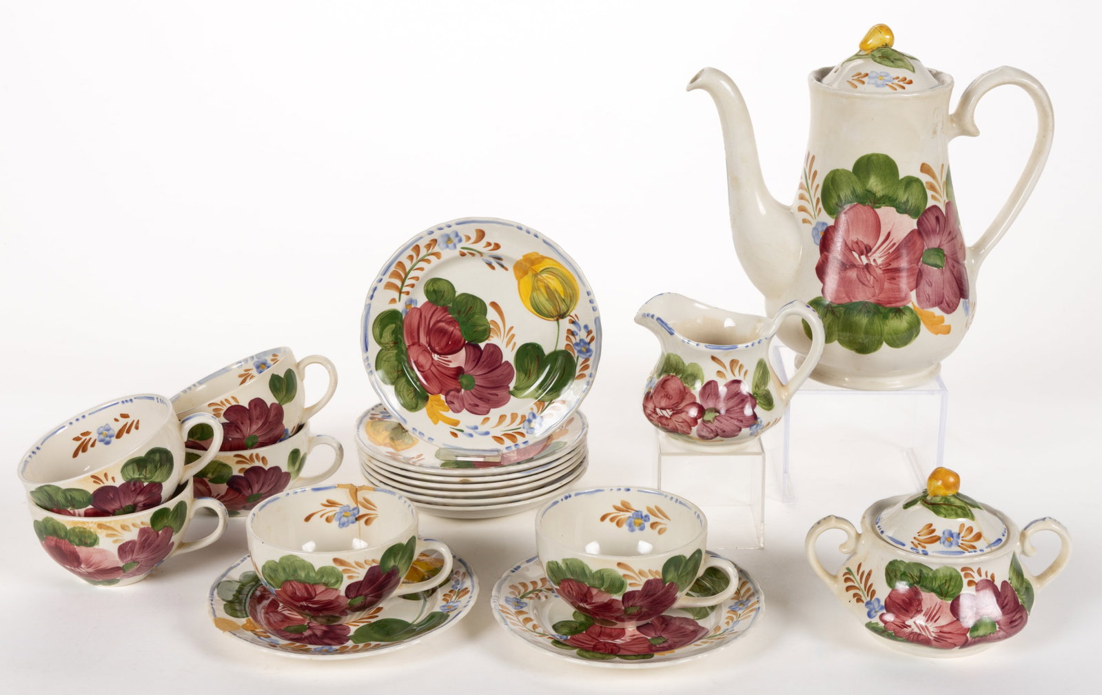 ENGLISH "BELLE FIORE" HAND-PAINTED CERAMIC COFFEE SET, LOT OF 18 (1 of 1)