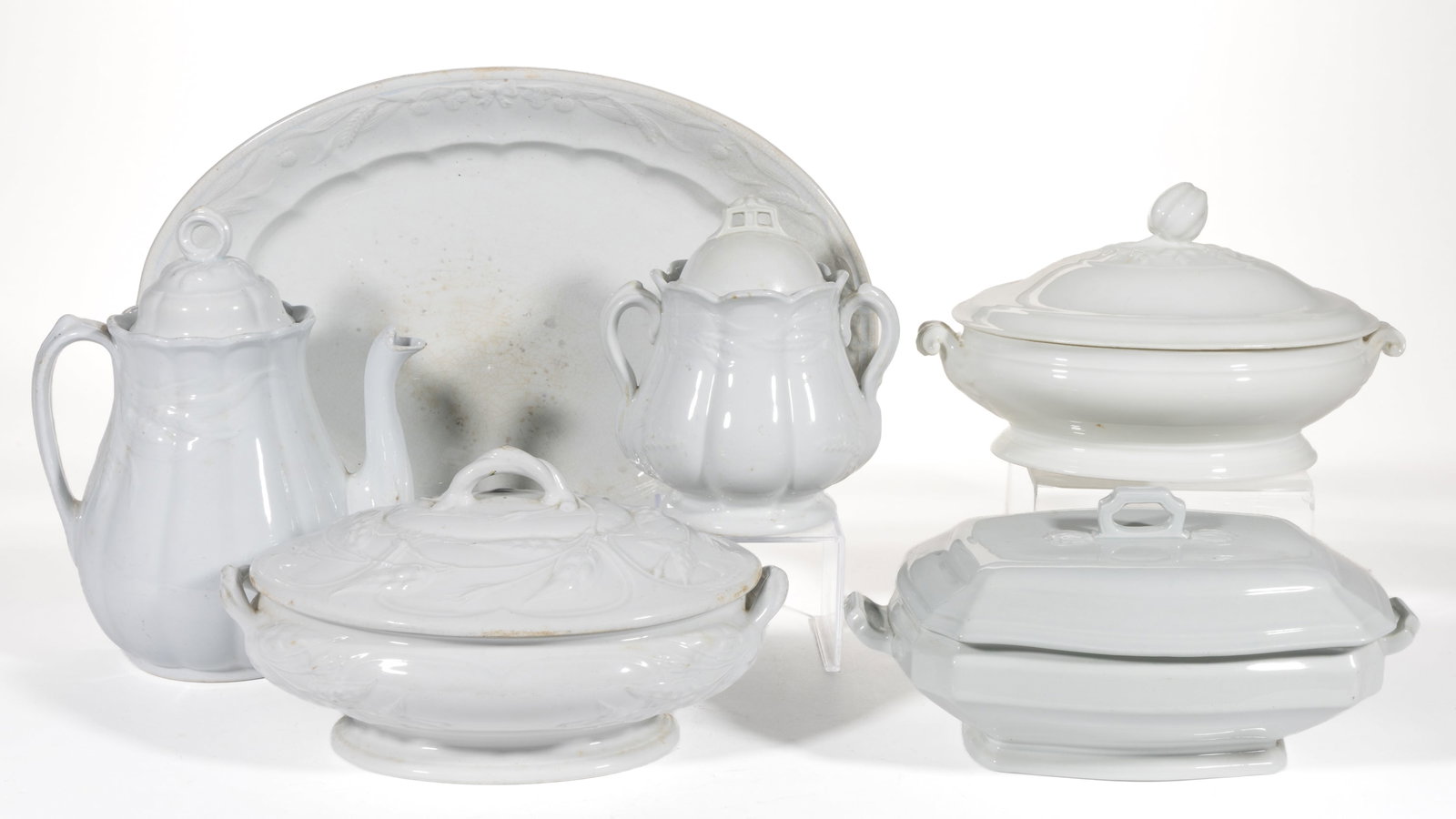 ENGLISH IRONSTONE COFFEE AND TABLE ARTICLES, LOT OF SIX (1 of 1)