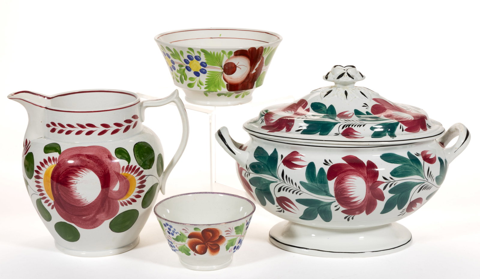 ENGLISH HAND-PAINTED ROSE MOTIF TEA AND TABLE ARTICLES, LOT OF FOUR (1 of 1)