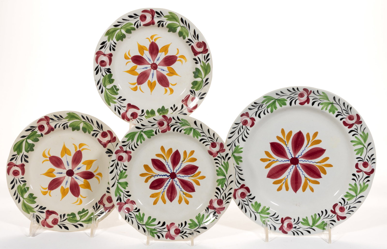 ENGLISH HAND-PAINTED FLORAL MOTIF CERAMIC PLATES, LOT OF FOUR (1 of 2)
