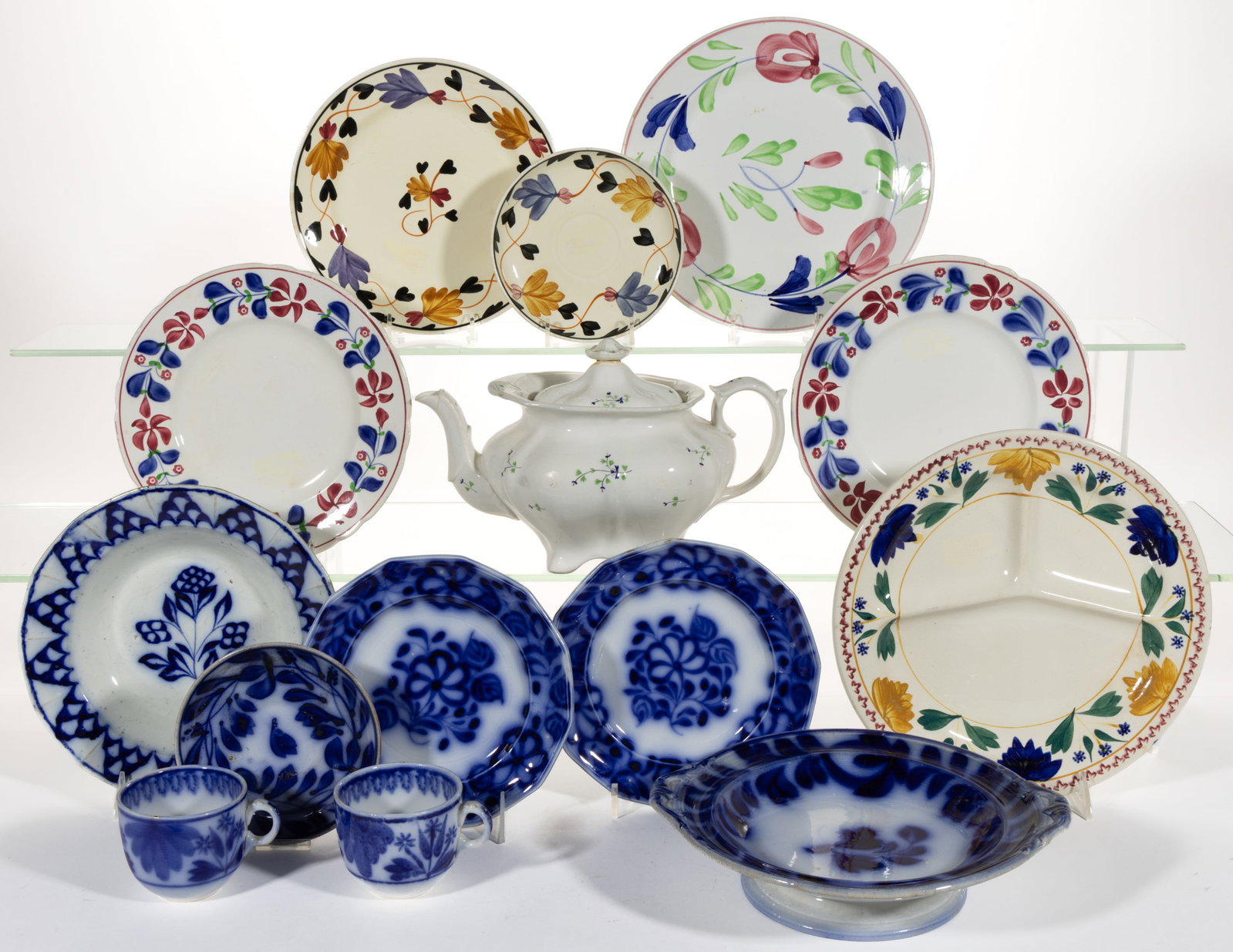 EUROPEAN HAND-PAINTED FLORAL MOTIF CERAMIC TEA AND TABLE ARTICLES, LOT OF 14 (1 of 1)