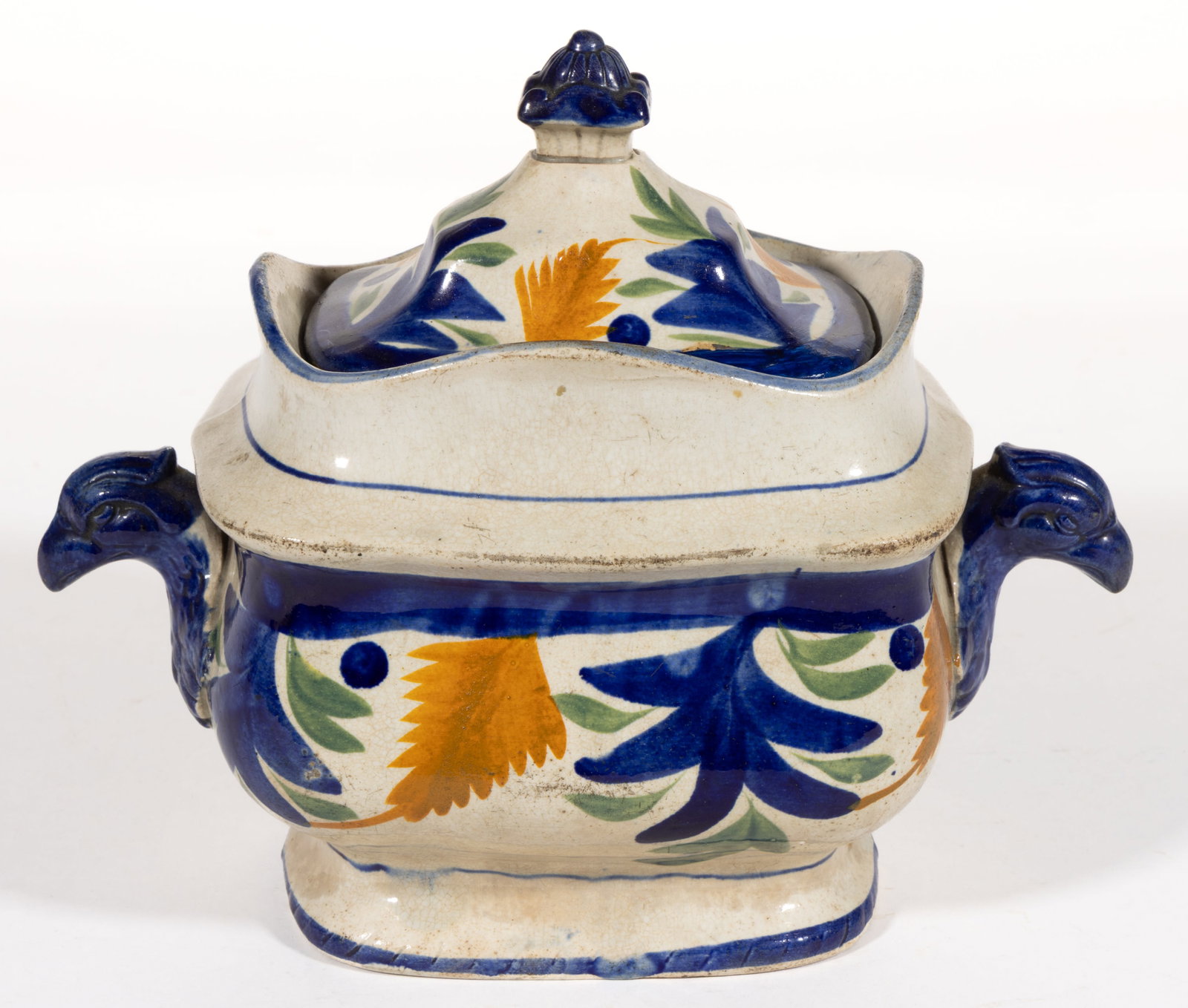 ENGLISH HAND-PAINTED CERAMIC SUGAR WITH MOLDED EAGLE'S HEAD HANDLES (1 of 4)