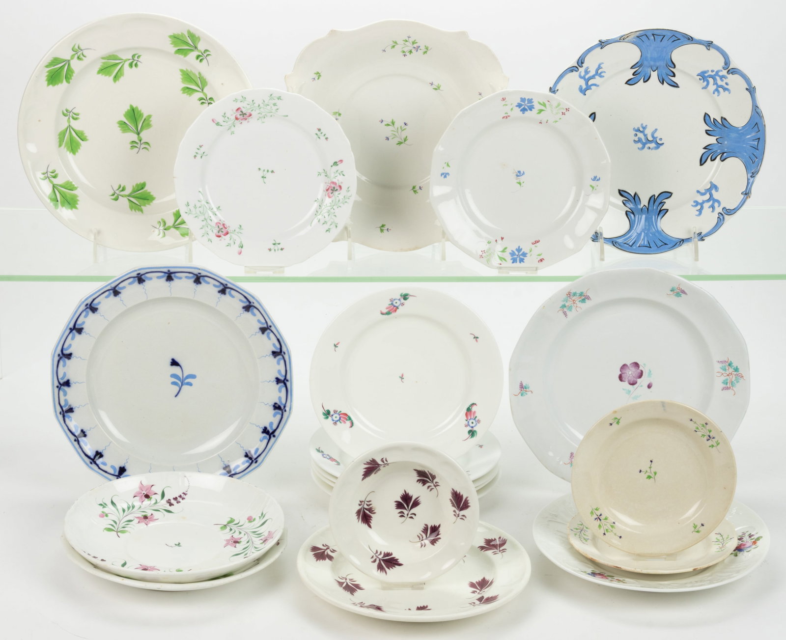 ENGLISH HAND-PAINTED CERAMIC FLORAL MOTIF TABLE ARTICLES, LOT OF 19 (1 of 1)