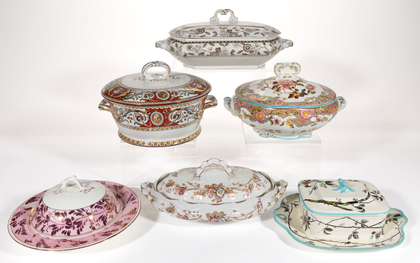 ENGLISH CERAMIC COVERED TABLE ARTICLES, LOT OF SIX (1 of 1)