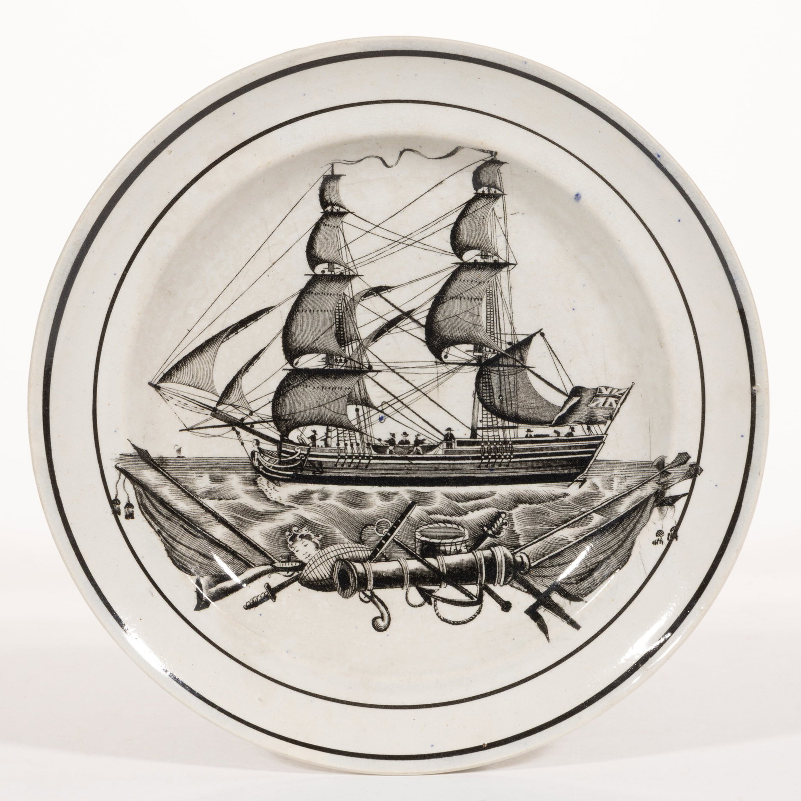 BRITISH DILLWYN & CO. TRANSFER-PRINTED SHIP MOTIF PLATE (1 of 2)