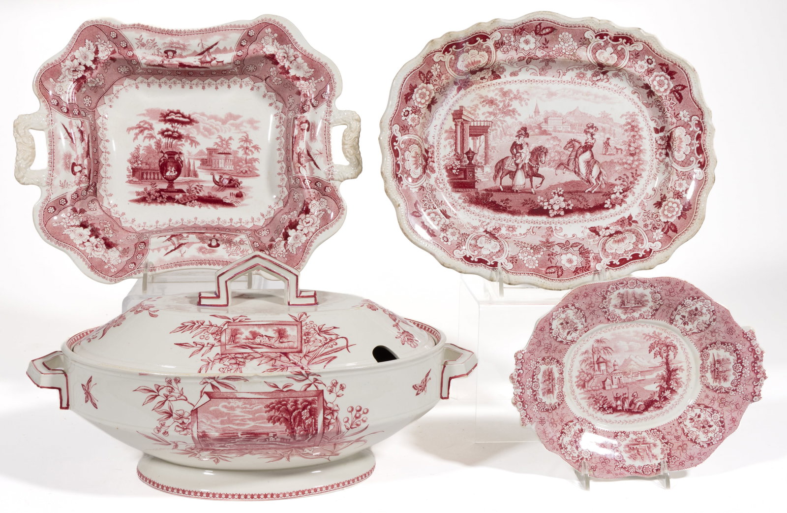 ENGLISH STAFFORDSHIRE TRANSFER-PRINTED CERAMIC TABLE ARTICLES, LOT OF FOUR (1 of 1)