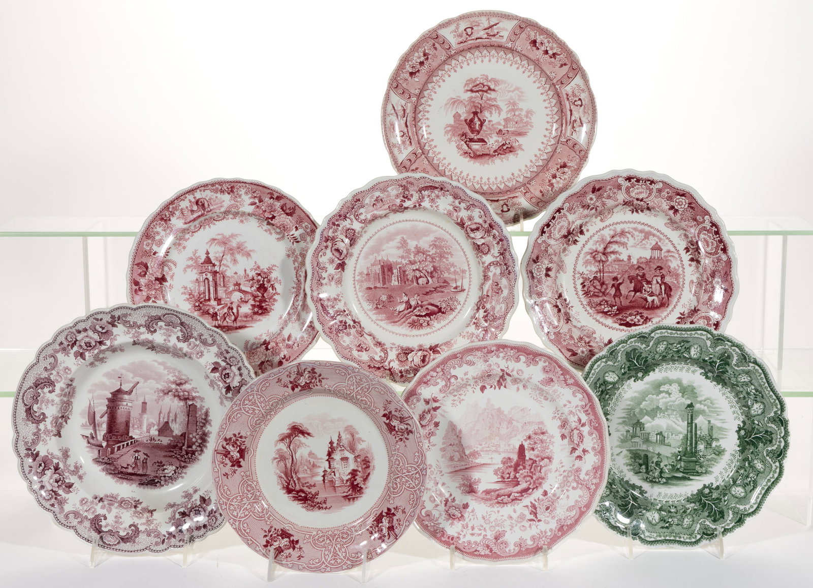 ENGLISH STAFFORDSHIRE TRANSFER-PRINTED CERAMIC PLATES, LOT OF EIGHT (1 of 1)