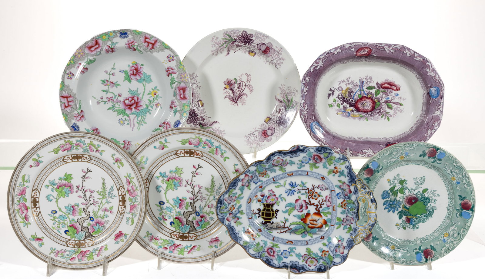 ENGLISH STAFFORDSHIRE TRANSFER-PRINTED FLORAL MOTIF IRONSTONE TABLE ARTICLES, LOT OF SEVEN (1 of 1)