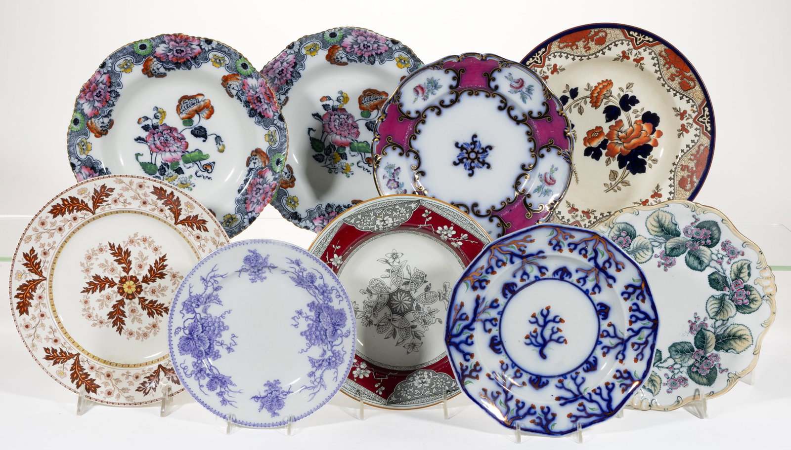 BRITISH TRANSFER-PRINTED CERAMIC PLATES, LOT OF NINE (1 of 1)