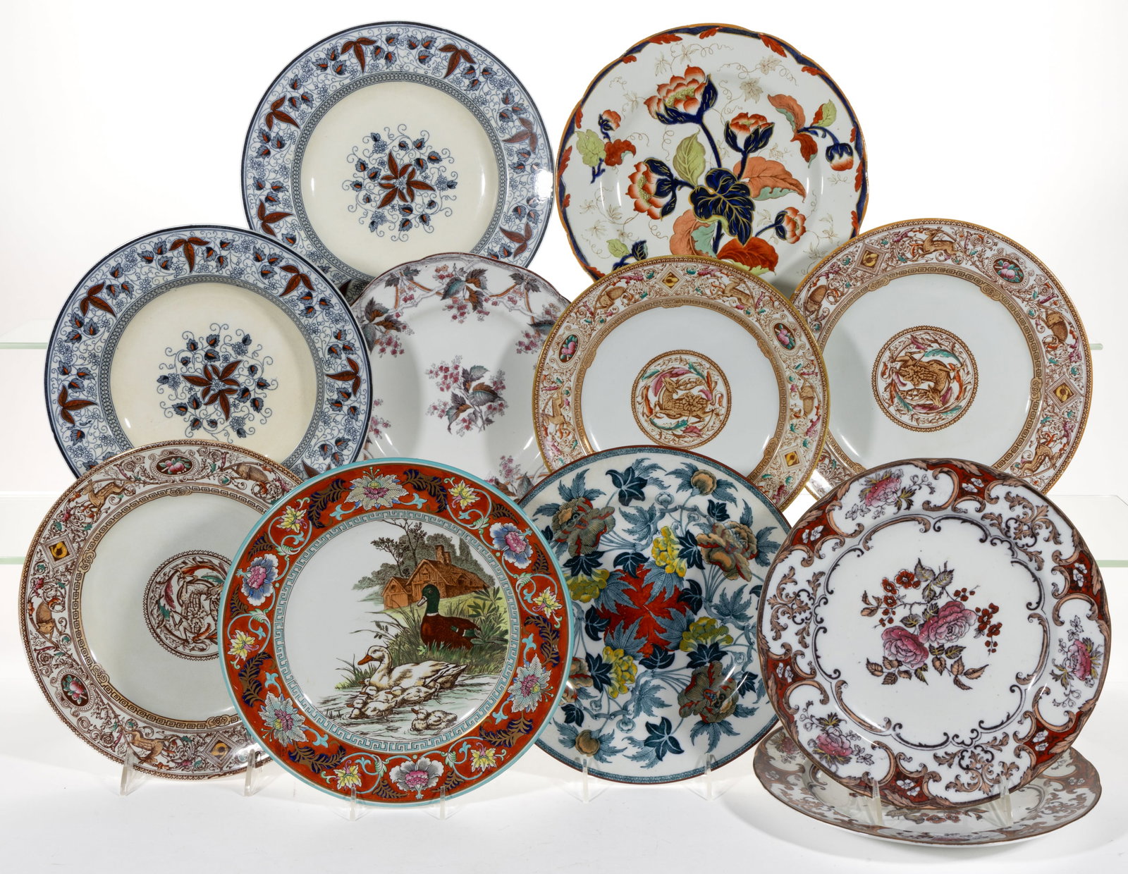 ENGLISH WEDGWOOD AND OTHER STAFFORDSHIRE TRANSFER-PRINTED CERAMIC PLATES, LOT OF 11 (1 of 1)