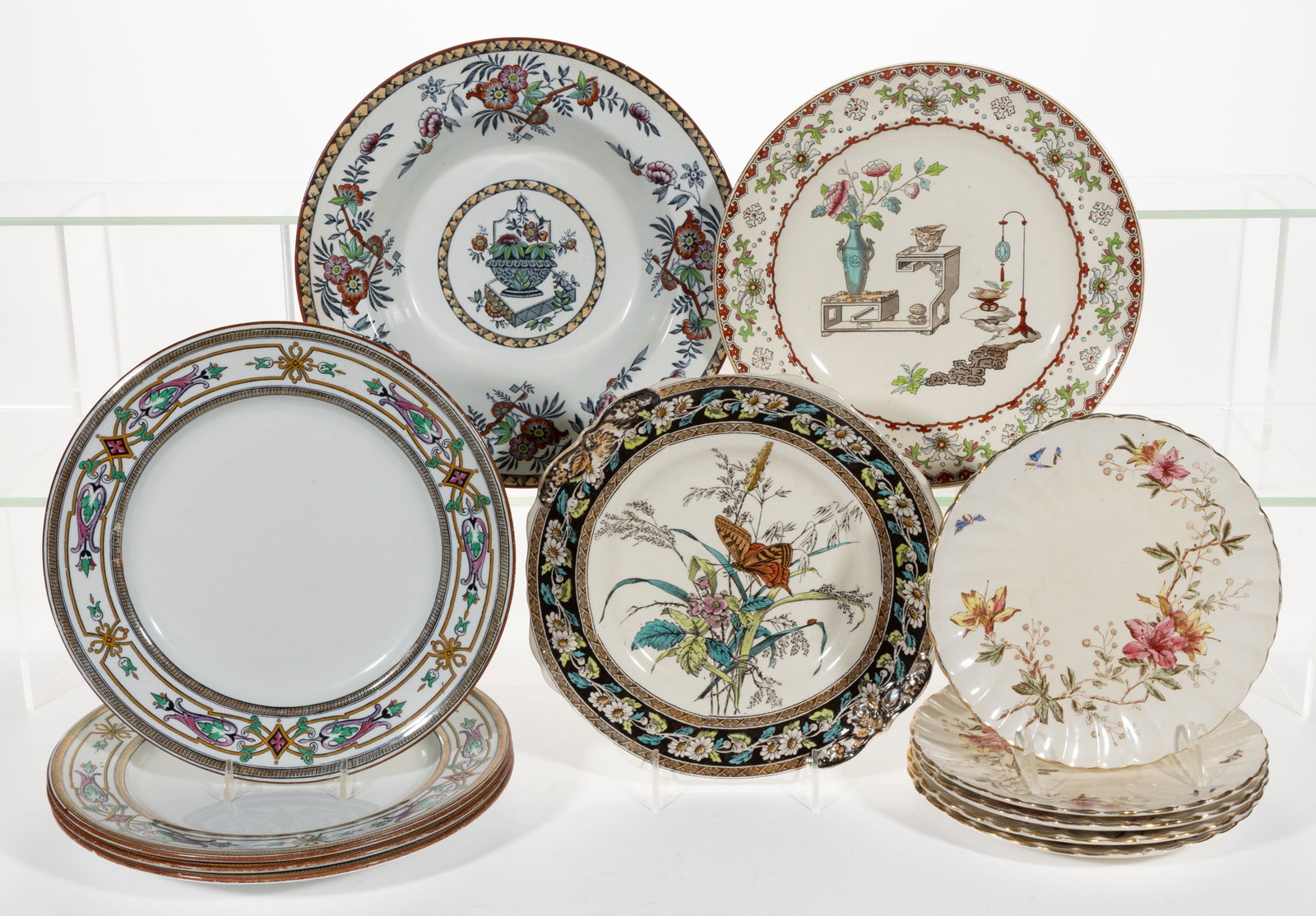 ENGLISH STAFFORDSHIRE TRANSFER-PRINTED CERAMIC PLATES, LOT OF 12 (1 of 1)