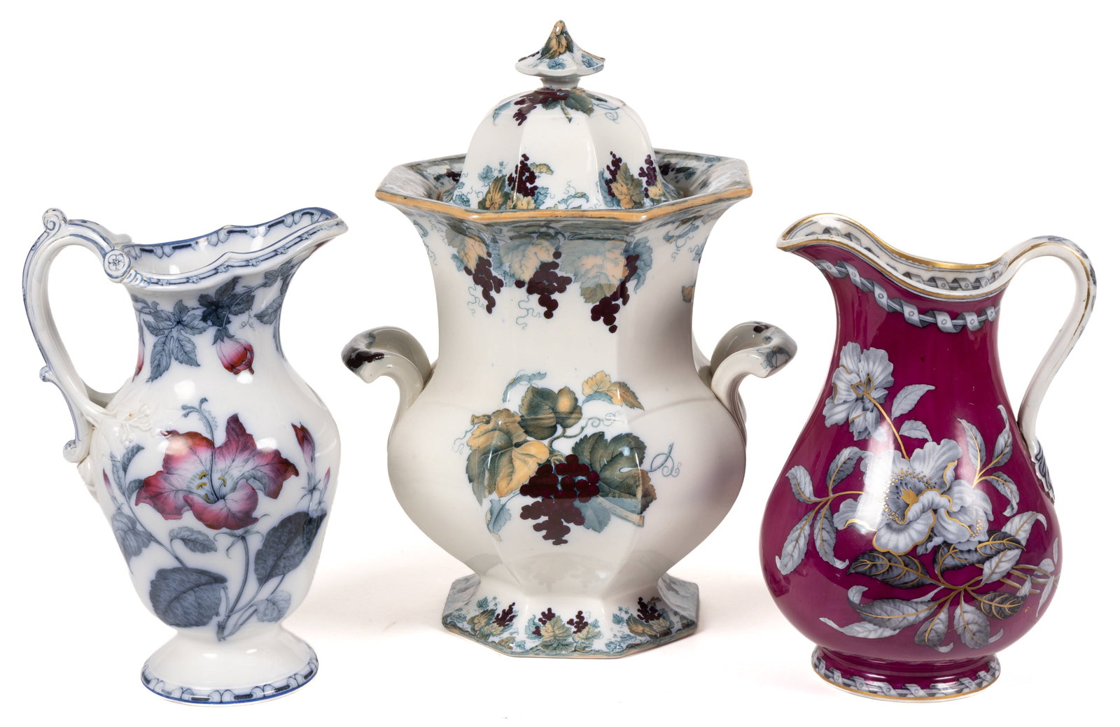 ENGLISH STAFFORDSHIRE TRANSFER-PRINTED IRONSTONE CHAMBER ARTICLES, LOT OF THREE (1 of 1)