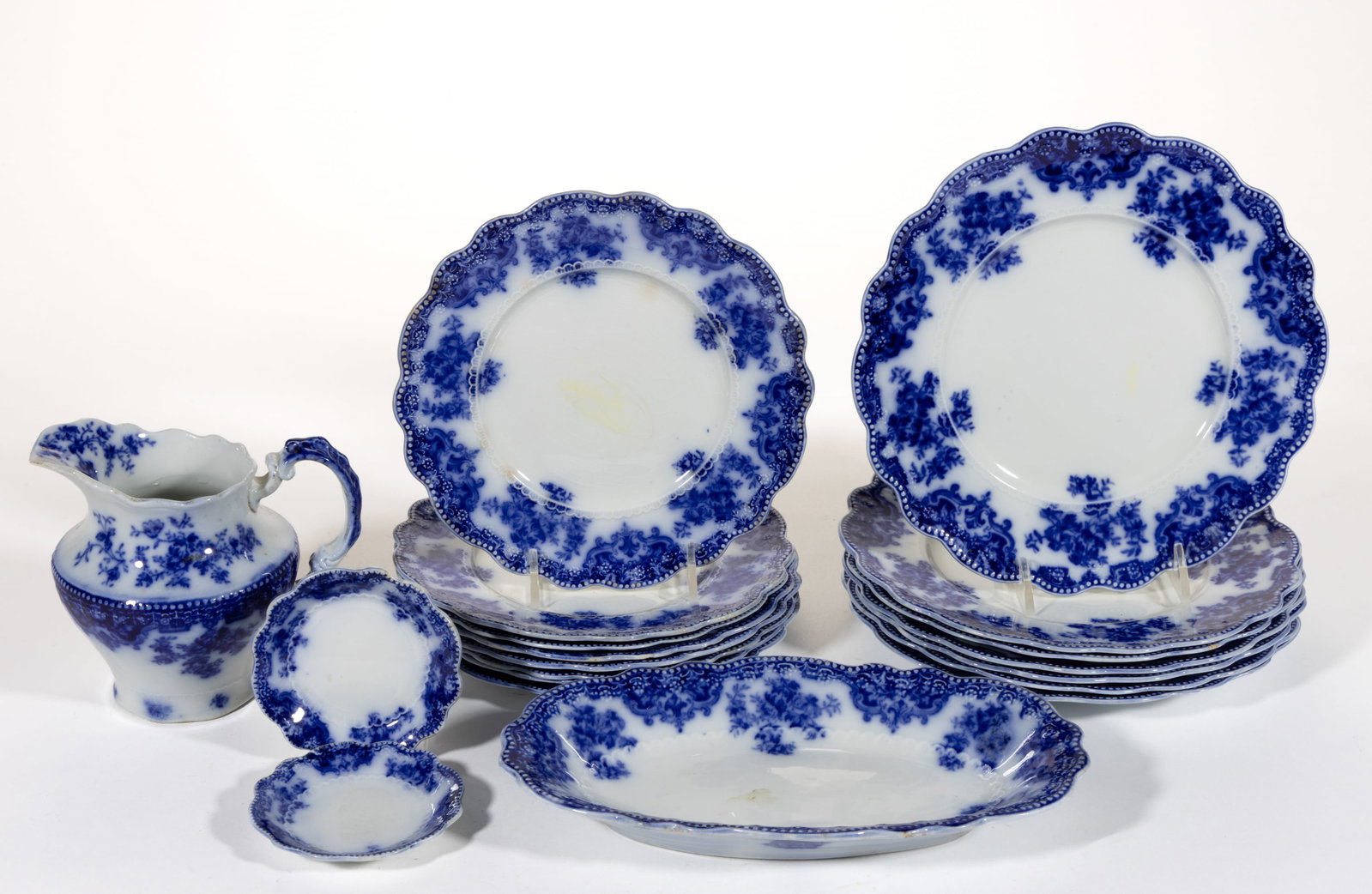 ENGLISH FLOW BLUE "OSBORNE" CERAMIC TEA AND TABLE ARTICLES, LOT OF 19 (1 of 1)