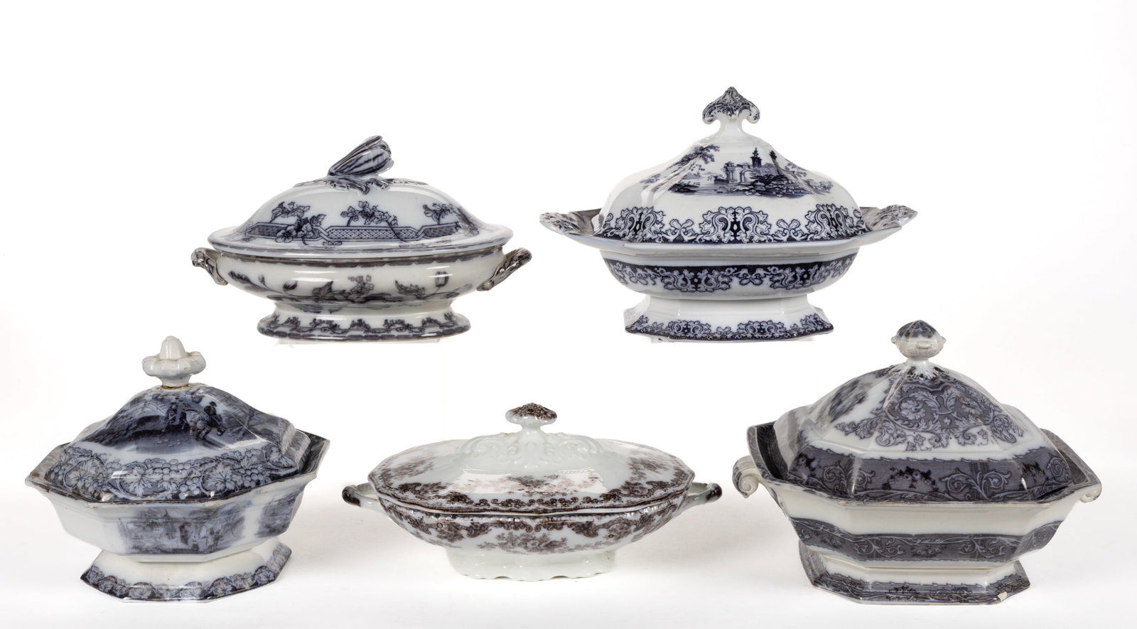 ENGLISH STAFFORDSHIRE FLOW-DECORATED / MULBERRY IRONSTONE SCENIC AND OTHER MOTIF COVERED VEGETABLE (1 of 1)